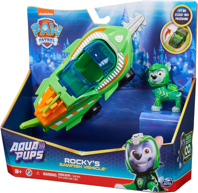 Paw Patrol -Aqua Pups Rocky Transforming Sawfish Vehicle with Collectible Action Figure - on clearance