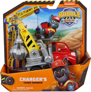 Rubble & Crew - Charger’s Crane Grabber Toy Truck with Movable Parts and a Collectible Action Figure