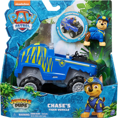 Paw Patrol  - JUNGLE PUPS - Chase Tiger Vehicle, Toy Truck with Collectible Action Figure