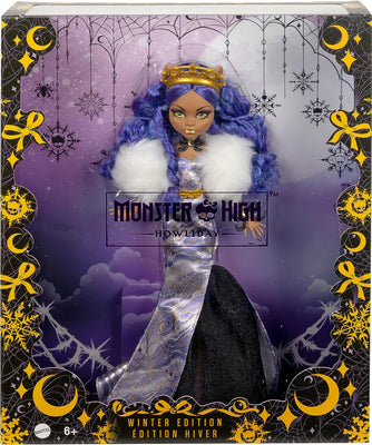 Monster High - Clawdeen Doll, Special Howliday Edition , Purple Hair and Floor-Length Gown with Furry Boa