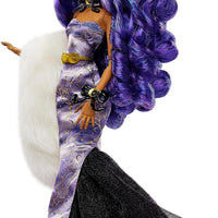 Monster High - Clawdeen Doll, Special Howliday Edition , Purple Hair and Floor-Length Gown with Furry Boa