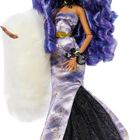 Monster High - Clawdeen Doll, Special Howliday Edition , Purple Hair and Floor-Length Gown with Furry Boa - on clearance