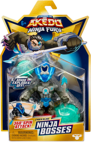 Akedo -Ninja Bosses - CYBER BLADE - 3" Tall Battling Action Figure with 360˚ Blade Defense and Attack Spin Action
