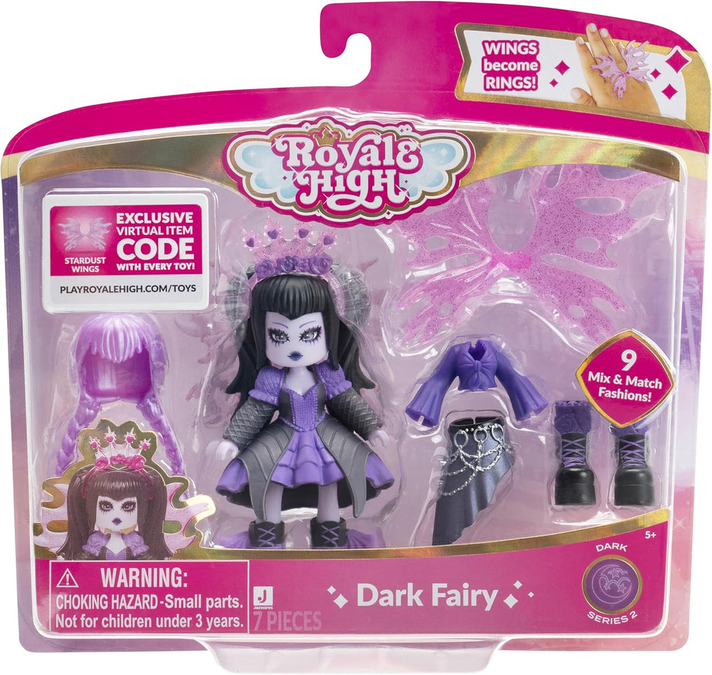 Royale High Core Deluxe Figure - 3” DARK FAIRY Fashion Doll - 1 Figure with 9 Fashion Accessories - Virtual Item Code Included - Series 2 - on clearance