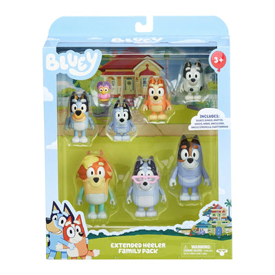 BLUEY Extended Family Heeler 8 Pack Figures 6-7.5cm each - on clearance