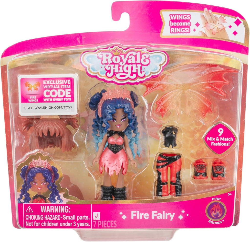Royale High Core Deluxe Figure - 3” FIRE FAIRY Fashion Doll - 1 Figure with 9 Fashion Accessories - Virtual Item Code Included - Series 1 - on clearance