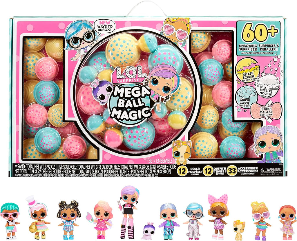 L.O.L LOL Surprise  - Mega Ball Magic - 12 Collectible Dolls, 60+ Surprises, 4 Unboxing Experiences - Squish Sand, Bubbles, Gel Crush, Shell Smash - Mix and Match Fashions - on clearance