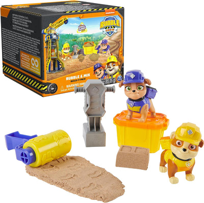 Rubble & Crew - Rubble and Mix Action Figures Set, with 3 oz of Kinetic Build-It Sand and 2 Hand Held Building Toys