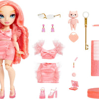 RAINBOW HIGH - Pinkly - Pink Fashion Doll in Fashionable Outfit,With Glasses & 10 + colorful play accessories