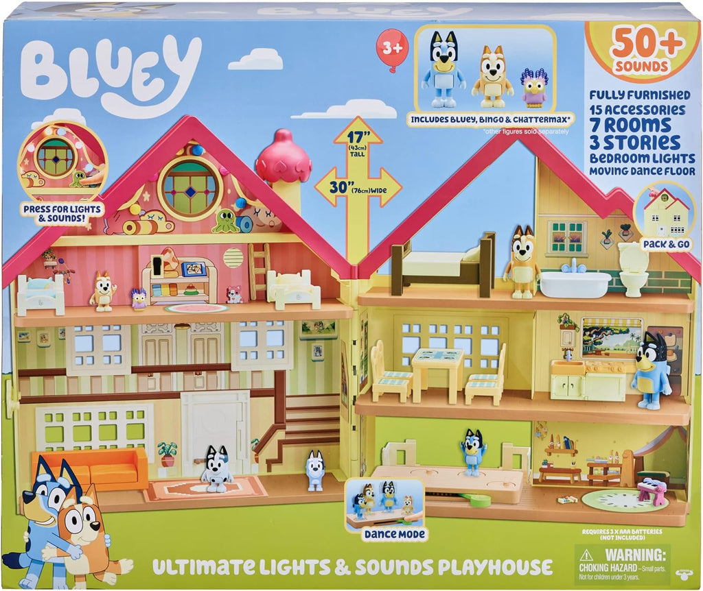 BLUEY - Ultimate Lights and Sounds Playhouse House with two posable figures and accessories