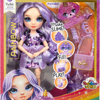 RAINBOW HIGH - Slime Kit & Pet - Willow (Purple ) 28cm Shimmer Doll with DIY Sparkle slime, magical pet and accessories