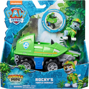 Paw Patrol  - JUNGLE PUPS - Rocky Snapping Turtle Vehicle, Toy Truck with collectable Action figure