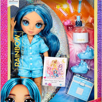 RAINBOW HIGH - Jr High PJ PARTY - SKYLER (Blue) 9" posable doll with soft onesie, slippers, play accessories