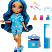 RAINBOW HIGH - Jr High PJ PARTY - SKYLER (Blue) 9" posable doll with soft onesie, slippers, play accessories