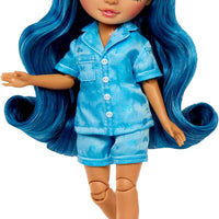 RAINBOW HIGH - Jr High PJ PARTY - SKYLER (Blue) 9" posable doll with soft onesie, slippers, play accessories