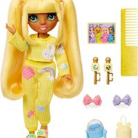 RAINBOW HIGH - Jr High PJ PARTY - SUNNY (Yellow) 9" posable doll with soft onesie, slippers, play accessories