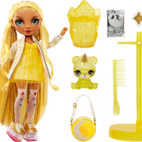RAINBOW HIGH - Slime Kit & Pet - Sunny (Yellow) 28cm Shimmer Doll with DIY Sparkle slime, magical pet and accessories