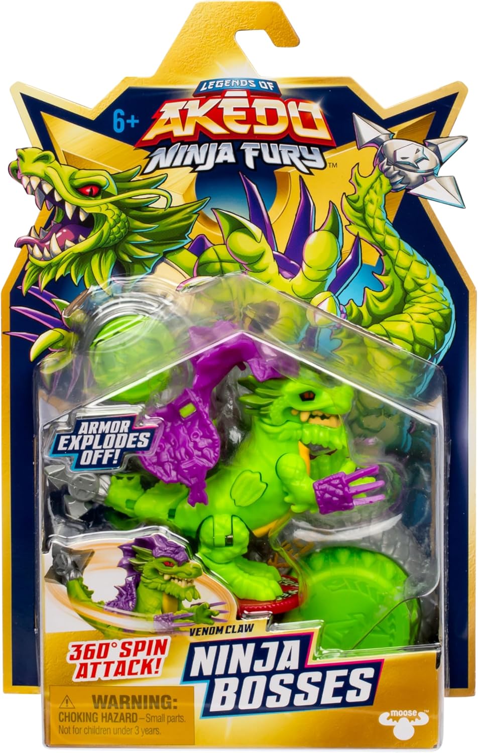 Akedo -Ninja Bosses - VENOM CLAW - 3" Tall Battling Action Figure with 360˚ Tail Whip and Claw Attack Spin Action