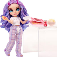 RAINBOW HIGH - Jr High PJ PARTY - VIOLET (Purple) 9" posable doll with soft onesie, slippers, play accessories