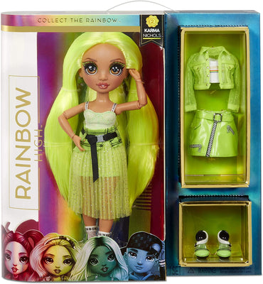 RAINBOW HIGH -  KARMA NICHOLS - NEON GREEN Fashion Doll with 2 Complete Mix & Match outfits