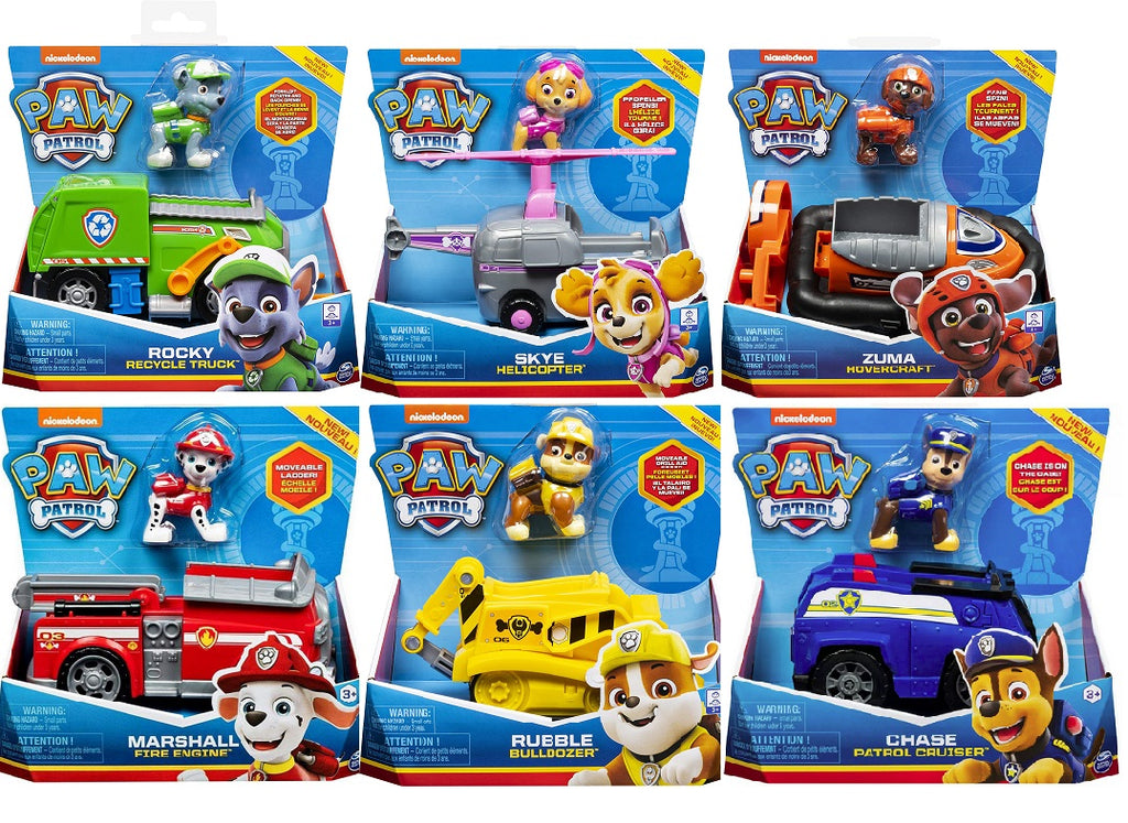 Paw Patrol - ORIGINAL - Set of ALL 6 PUPS and VEHICLES (chase,rocky,rubble,skye,marshall,zuma)