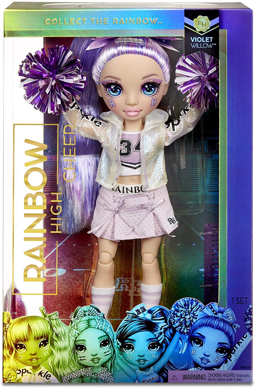 RAINBOW HIGH -  CHEER Violet Willow - Purple Fashion Doll with Pom Poms, Cheerleader Doll
