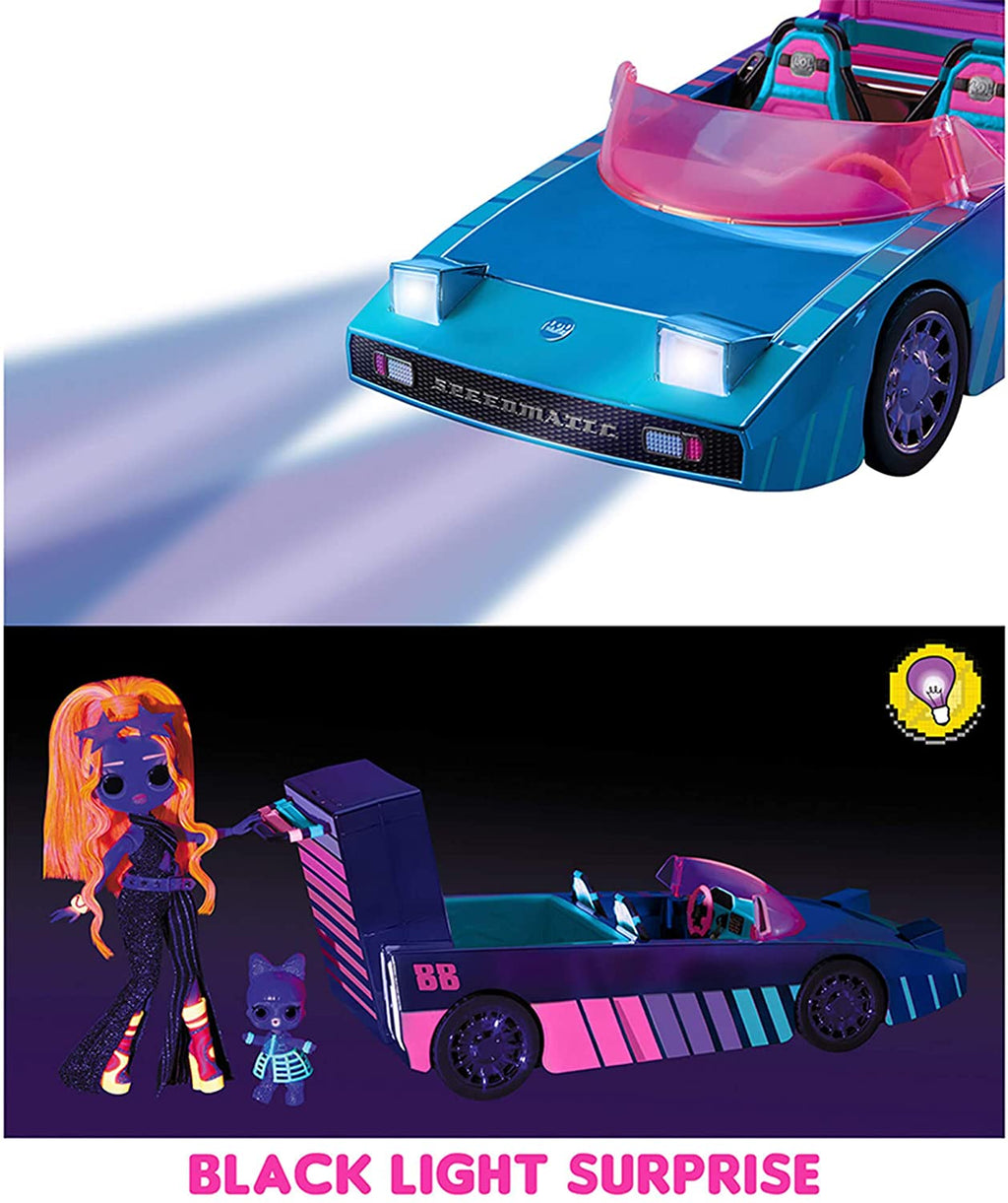 L.O.L LOL Surprise Dance Machine Car with Exclusive Doll, Surprise Pool, Dance Floor and Magic Black Light