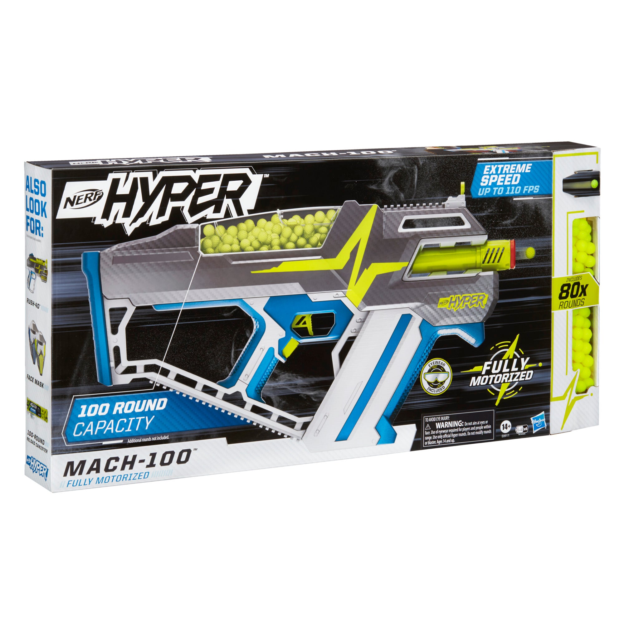 Nerf Hyper - MACH-100 Fully Motorized Blaster and 80 Nerf Hyper Rounds ...