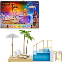RAINBOW HIGH -  High Color Change Pool & Beach Playset : 7-in-1 Light-Up-Multicolor Changing Pool, Adjustable Umbrella, and Pool Accessories. Fits 7 Fashion Dolls