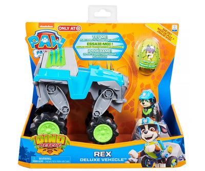 Paw Patrol -  Dino Rescue - REX's Deluxe Rev Up Vehicle with Mystery Dinosaur Figure
