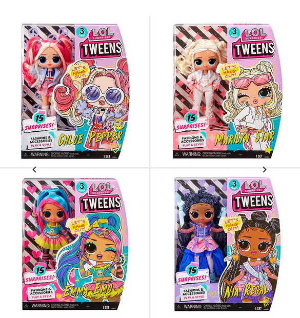 L.O.L LOL Surprise - TWEENS series 3 - SET OF 4  ( Chloe Pepper, Marilyn Star, Emma Emo, Nia Regal ) each with 15 surprises