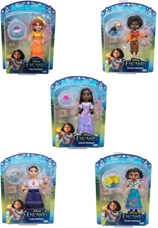 Disney - ENCANTO Set of 5 ( Peppa , Isabela , Mirabela , Antonio & Luisa Madrigal ) 3 inch (7.5cm) small dolls , including accessory - on clearance