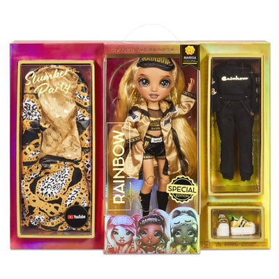 RAINBOW HIGH -  Slumber Party MARISA GOLDING - Gold fashion doll and playset with 2 outfits to mix & match Sleeping Bag and sleepover doll