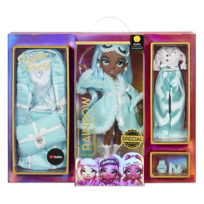 RAINBOW HIGH -  Slumber Party ROBIN STERLING - Light blue fashion doll and playset with 2 outfits to mix & match Sleeping Bag and sleepover doll