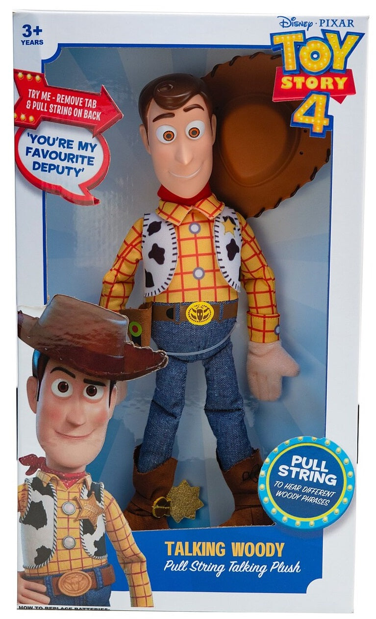 DISNEY - TOY STORY 4 - TALKING WOODY Pull String Plush toy with 10 Talking Phrases